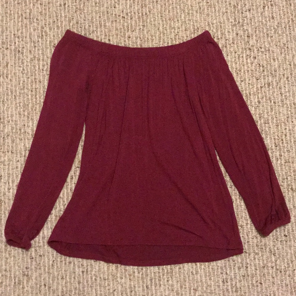 maroon off the shoulder top